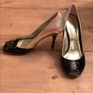 Guess Gold Leather & Black Patent Peep-toe Stilett